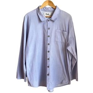 FLAX Mens Button Down Shirt SZ M Blue 100% Cotton Corduroy Long Sleeve Casual